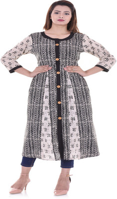 Indian Royal Fashion Women Printed Straight Kurta(Black)