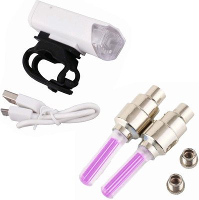 

Asraw Bicycle USB Rechargeable 300 Lumens LED Front Light and Motion Sensor Valve Cap Light LED Front Rear Light Combo(Multicolor)