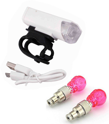 

Asraw Bicycle USB Rechargeable 300 Lumens LED Front Light and SKULL Shaped Motion Sensor Valve Cap Light LED Front Rear Light Combo(Multicolor)