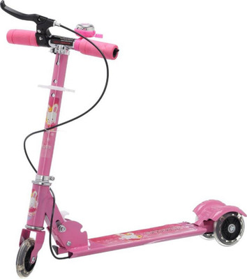 

Fabofly 3 Wheel Folding Scooter with LED lights on wheels and Bell & Handbrakes.(Pink)