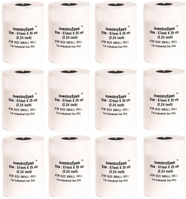 InventorySpark ATM Slip Size Set of 12 of 57mmX25Mtr Unruled 57MMX25Mtr Size Thermal Paper(Set of 12, White)