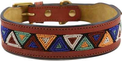 

PetSutra Leather Dog Collar - Adjustable Premium Handmade Fashion Collar With Multicolor Beads Dog Show Collar(Large, Brown)