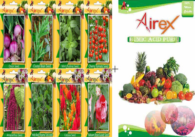 

Airex Onion, Cluster Bean, Mint (Pudina), Tomato Cherry, Red Amaranthus, Holy Basil (Shyama Tulsi), Celosia and Balsam Rose Gulab Seed + Humic Acid Fertilizer (For Growth of All Plant and Better Responce) 15 gm Humic Acid + Pack Of 50 seed * 4 Per Pkts of