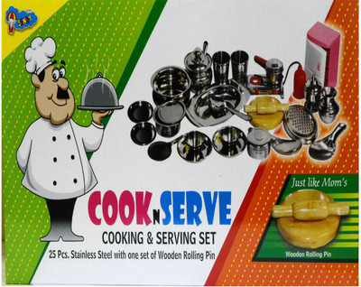 

Sunny Cook n Serve- 25 pcs stainless steel set with wooden rolling pin.