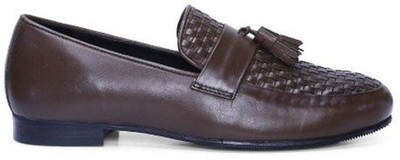 

Bare Skin BROWN HAND WOVEN LEATHER TASSEL SLIP-ON SHOES BY BARESKIN Slip On For Men(Brown