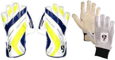 

SG Comb of two- one Pair of 'League' wicket keeping gloves and one pair of 'test' inner gloves (Color On Availability)- Wicket Keeping Gloves (Men, Multicolor)