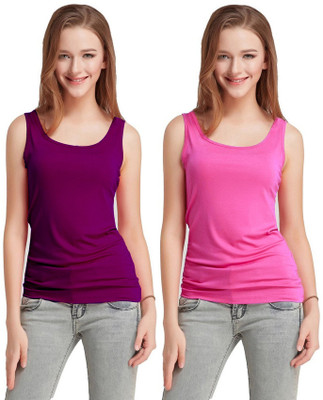 Fashion Line Casual No Sleeve Solid Women Purple, Pink Top