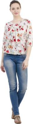 SWADESI INDIA Casual 3/4 Sleeve Floral Print Women White Top