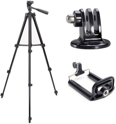 

ReTrack 3Way Head Adjustable Aluminum With Bracket and GoPro-Bracket Tripod(Silver, Supports Up to 1000 g)