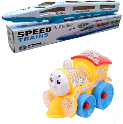 

New Pinch Funny Musical Train big & small engine with Flashing Lights, Bump And Go Action (Multicolor)(Multicolor)