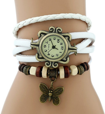 

SPINOZA 01S1P04 rakhi collation butterfly white leather belt vintage attractive watch for women Watch - For Girls