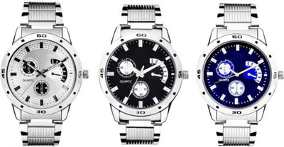 

Montres New Stylish Designer Steel Belt Multi Color Dial Set of 3 Boys Watch - For Men