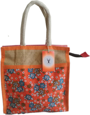 

HideCrusH Jute & cotton lunch bag Waterproof Lunch Bag(Orange, 4 L)