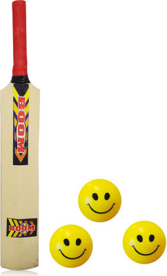 

Akshat Kids Cricket Bat Wooden 54 CM. Hight Poplar Willow Cricket Bat WITH 3 SMILEY BALLS FOR KIDS Poplar Willow Cricket Bat(1, 250-1 kg)