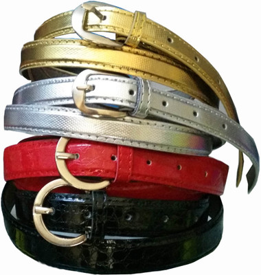 

FUN STOP Girls Casual Multicolor Synthetic Belt, Black;golden;red;silver