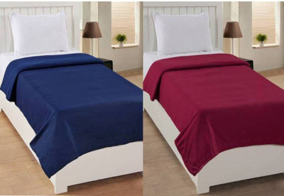 G S COLLECTIONS Solid Single Fleece Blanket for  AC Room(Polyester, Maroon, Navy Color)