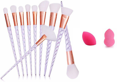 

NESA 10 PCS Professional Makeup Unicorn Brush Set +Brush Cover + 2 Makeup Sponge(Pack of 1)