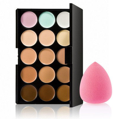 

Beauty Wand 15 Colors Contour Concealer Palette, 1 Flawless Makeup Sponge(Set of 2)