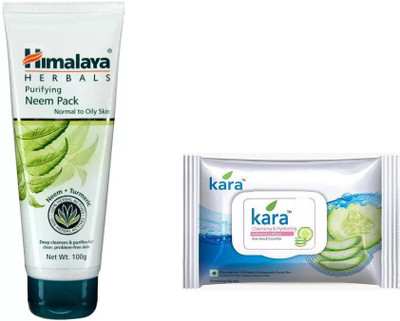 

Himalaya Purifying Neem Pack, kara skin care wipes(Set of 2)