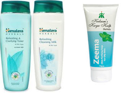 

Himalaya refreshing &clarifying toner (100 ml) ,refreshing cleasing milk(100 ml) ang kulsum"s kayakalp zeema(75 gm) combo(Set of 3)
