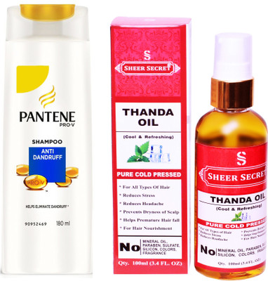 

PANTENE 180 ML ANTI DANDRUFF SHAMPOO with SHEER SECRET COLD PRESSED THANDA(Set of 2)
