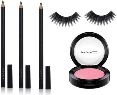 

studio Eyelashes With Mac Pencil Kajal Pack Of 3 & Sheertone Pink Shade Blusher(Set of 5)