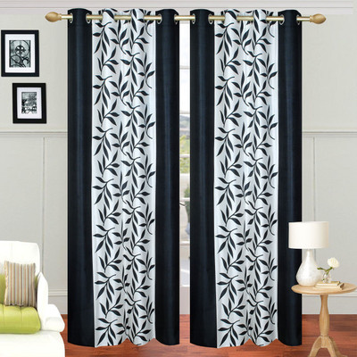 

Ville Style 275 cm (9 ft) Polyester Long Door Curtain (Pack Of 2)(Floral, Black)
