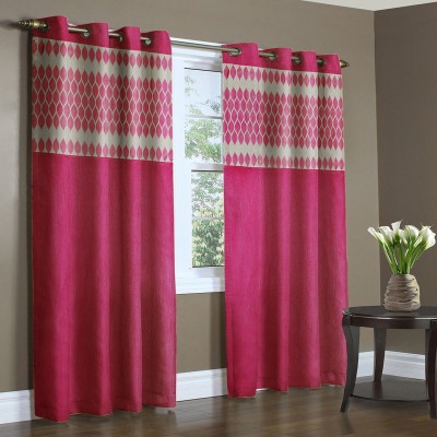 Home Candy 213 cm (7 ft) Polyester Room Darkening Door Curtain (Pack Of 2)(Printed, Solid, Pink)