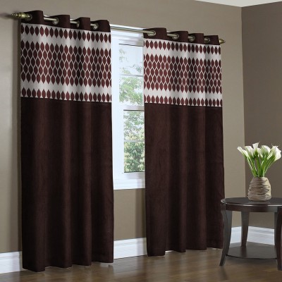 Home Candy 152 cm (5 ft) Polyester Room Darkening Window Curtain (Pack Of 2)(Printed, Solid, Brown)