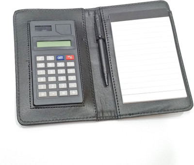 

Rangoli 1 Compartments artificial leather notepad with calculator with pen(Black)