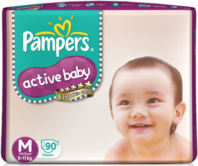 

Pampers Active Baby Diapers Taped Medium Size(90 Pieces)