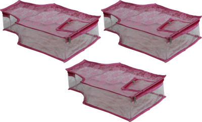 

ANNAPURNA SALES Designer Designer Full Transparent 5" Height Blouse Cover With Front Heavy Net Wardrobe Organizers or Garments Cover Combo Pack of 3 Pcs. PinkNB03(Pink)