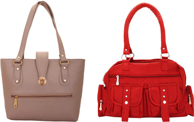 Lady bar Shoulder Bag(Tan, Red), Red;tan