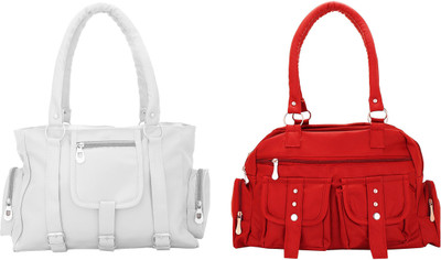 

Lady bar Shoulder Bag(White, Red), Red;white
