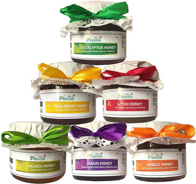 

Farm Naturelle 400Gms x 6 Raw Honey.The Finest 100% Pure Raw Natural Honey varieties-Forest (Jungle) Honey, Jamun Honey, Litchi Honey, Eucalyptus Honey, Wild Berry-Sidr Honey, Acacia Honey(2400 g, Pack of 6)
