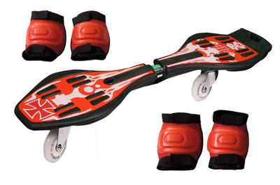 

Jonex Waveboard/snakeboard wheel with LED Flash colourful Lights on wheels and protective set of 2 (knee and Elbow guards) with free waveboard bag (red) Skating Kit