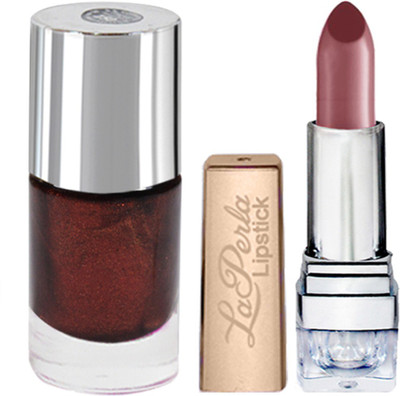 

La Perla Maroon Nail Paint And Coffee Lipstick(Pack of 2)