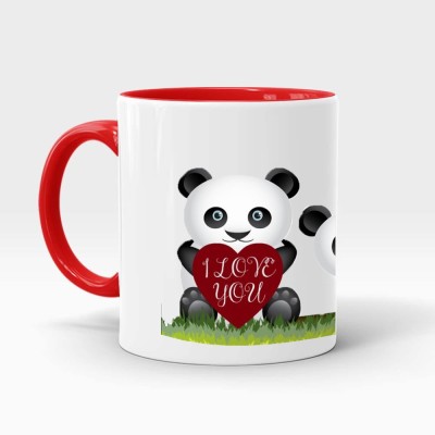 MUGKIN cute panda-i love you/panda love (inner red mug) pack of 1 mug Ceramic Coffee Mug(350 ml)