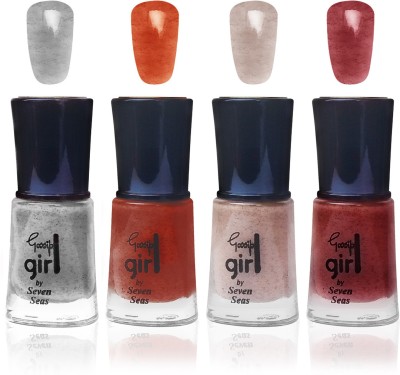 

seven seas cosmetics makeup gossip girl glitter nail polish fashion multicolor 8474 set of 4 silver,orange,cremy brown,maroon