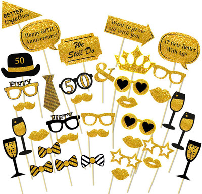 

PARTY PROPZ 50th Anniversary Photo Booth Props for Party Photo Booth Board(Wedding, Birthday)