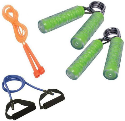 

RIGHTWAY BEST QUALITY COMBO OF 1 TONING TUBE 1 SKIPPING ROPE 1 PAIR HAND GRIPPER Resistance Tube(Multicolor)