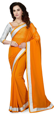 Ishin Solid Bollywood Poly Chiffon, Chiffon Saree(Orange) Ishin Solid Bollywood Poly Chiffon, Chiffon Saree(Orange)