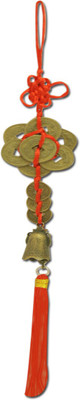 

DivyaMantra Car Decoration Rear View Mirror Hanging Accessories Feng Shui Coins Bell Decorative Showpiece - 24 cm(Zinc, Brown)