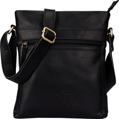 

finelaer Men & Women Casual Black Genuine Leather Sling Bag