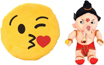 

MTC Wynk Kissing Smile Cushion (32cm)Combo With Ganesha (32cm) Stuffed Toy - 32 cm(Yellow)
