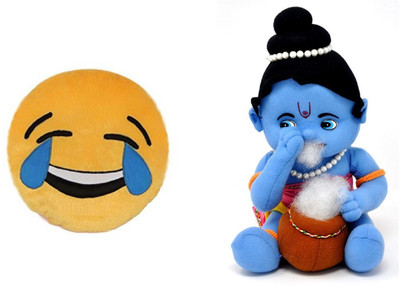 

MTC Laughing Tears Smile Cushion (32cm)Combo With Krishna (30 cm) - 30 cm(Yellow)