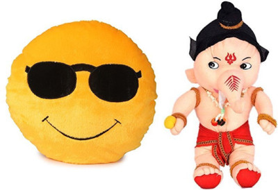 

MTC Cool Dude Smile Cushion (32cm)Combo With Ganesha (32cm) Stuffed Toy - 32 cm(Yellow)