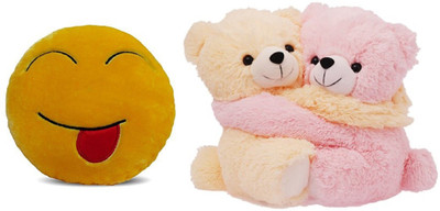 

MTC Tongue Out Smile Cushion (32cm)Combo With Couple Teddy (35cm) Stuffed Toy - 35 cm(Yellow)
