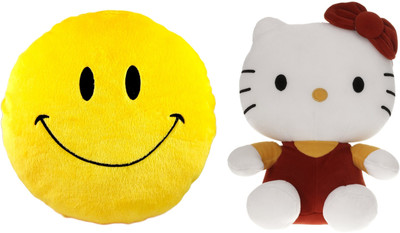 

MTC Smile Cushion (32cm)Combo With Kitty (30cm) Stuffed Toy - 30 cm(Yellow)