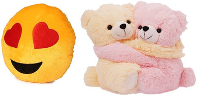 

MTC Hearted Eye Cushion (32cm)Combo With Couple Teddy (35cm) Stuffed Toy - 35 cm(Yellow)